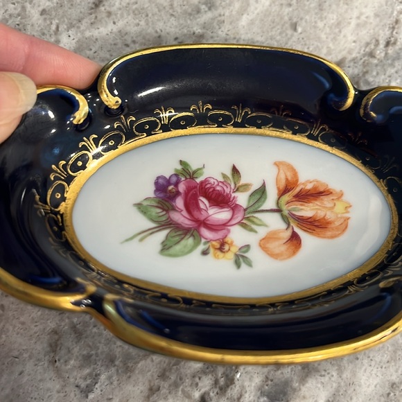 Vintage Echt Kobalt candy, nut,footed dish with trinket dish for jewelry AS SET - Picture 3 of 10